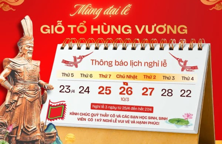 VTV College: Thông báo nghỉ lễ Giỗ Tổ Hùng Vương, 30/4 và 1/5/2026